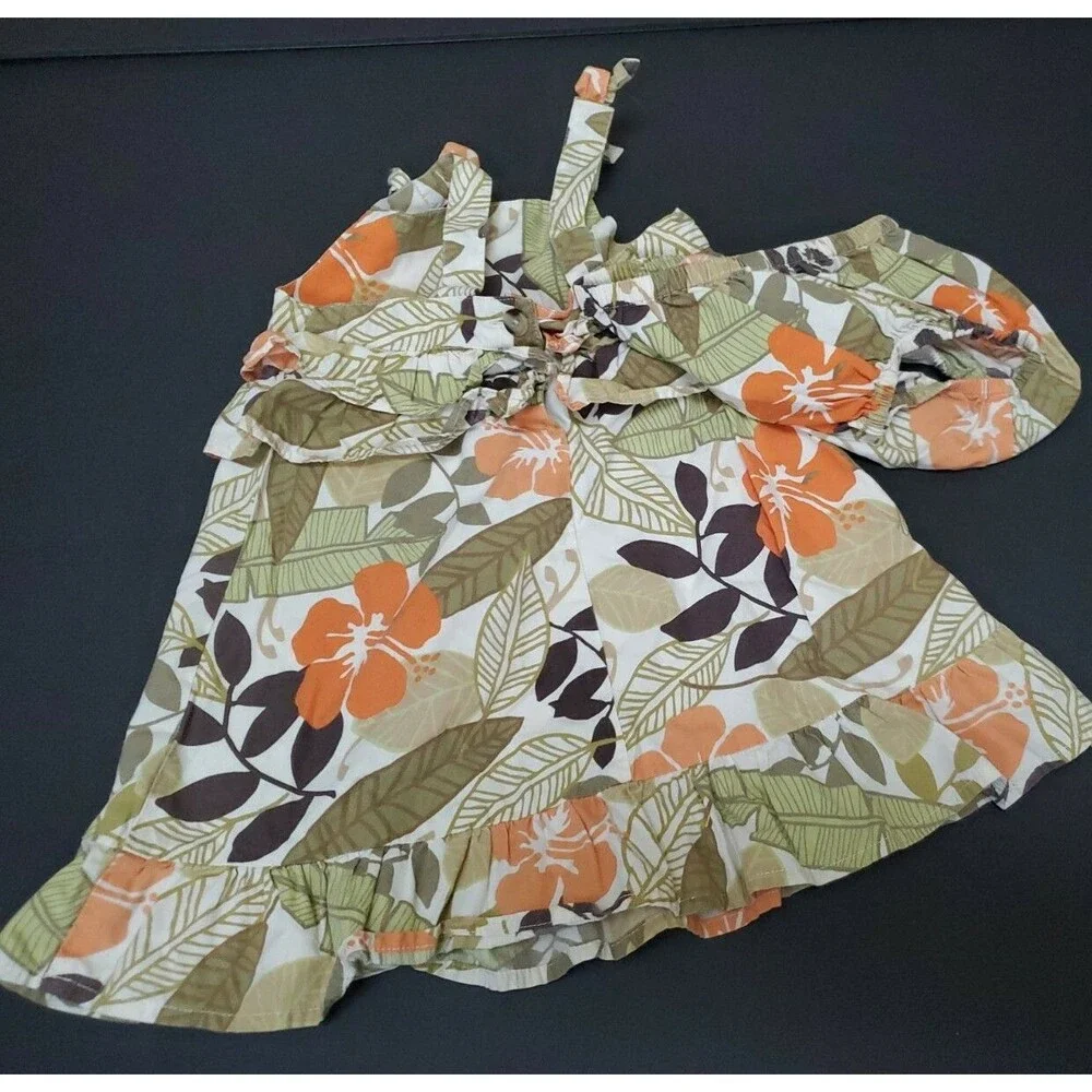 Girl's Gymboree 12-18 month summer dress flowers and leaves green white orange s